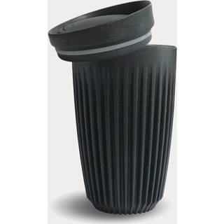 Take away-krus / kaffekop med låg HuskeeCup &amp; Lid 12oz Charcoal, genanvendt kaffeskal, sort, 35 cl / 350 ml