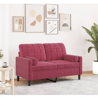 2-personers sofa med pyntepuder 120 cm velour vinrød