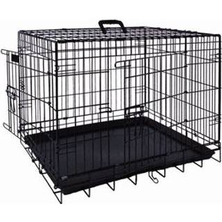 Foldbart transportbur til bil, sort m/plastbakke - Black - L :93x56x63cm
