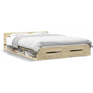 sengeramme med skuffer 150x200 cm konstrueret træ sonoma-eg