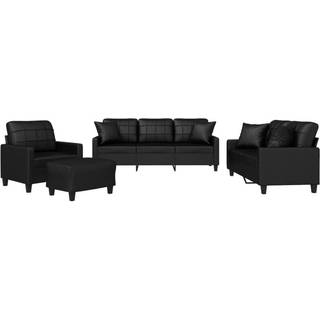 sofasæt 4 dele med puder kunstlæder sort