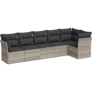Sofasæt Til Haven 6 Dele Med Hynder Polyrattan Sort - Lysegrå / Uden bord