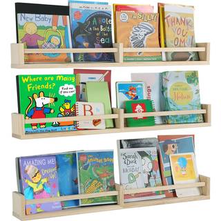 Austin Yan Nursery Bookhylles Wall Monteret 32 ???ommer s?t med 3 tr? flydende v?g boghylde til b?rn naturlig tr?farve h?ngende hylde til baby b