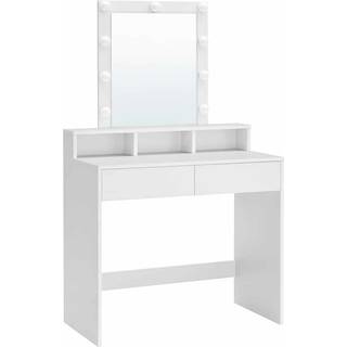 Toiletbord med Spejl og Pærer, Kosmetikbord med 2 Skuffer og 3 Åbne Rum, Makeup Toiletbord, Moderne, Hvid