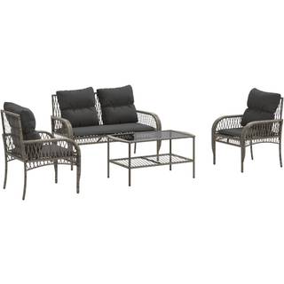 sofasæt til haven 4 dele med hynder polyrattan grå