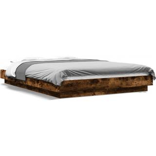 sengeramme med LED-lys 120x190 cm konstrueret træ røget eg
