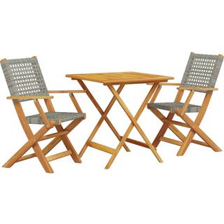 bistrosæt 3 dele polyrattan og massivt træ grå