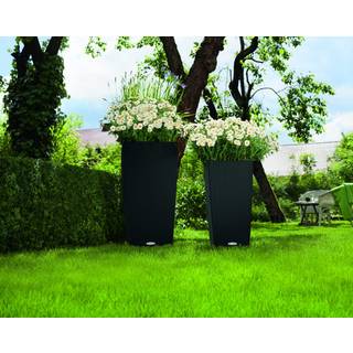 Lechuza Cubico Cottage udendørs krukke til blomster med selvvandingssystem Sort 30x30xH56 cm