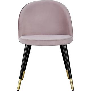 Velvet spisebordsstol i rosa velour med messingdetaljer