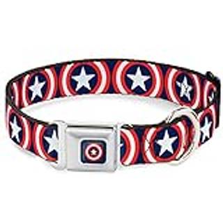 Buckle -down sikkerhedssele Buckle Dog Collar - Captain America Shield Gentag Navy - 1,5 """" Bred - Passer 18-32 """" Hals - Stor