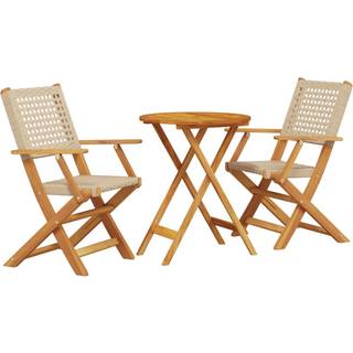 bistrosæt 3 dele polyrattan og massivt træ beige