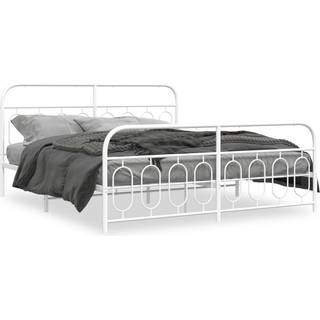 Sengeramme Med Sengegavl Metal - Hvid / med hovedgærde og fodgærde / 180 x 200 cm