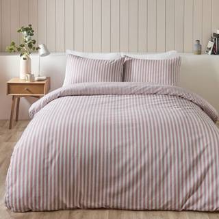 Catherine Lansfield Catherine Lansfield Blush Pink Brushed Stripe Cotton Reversible Duvet Cover Set