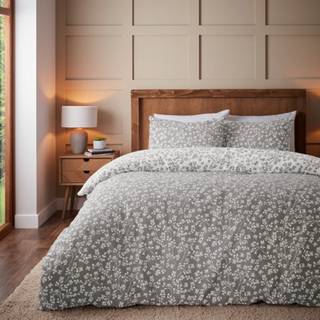 Catherine Lansfield Catherine Lansfield Grey Brushed 100% Cotton Grace Floral Leaf Duvet Cover Set