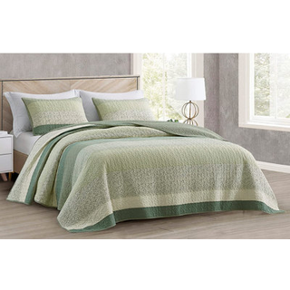 Chezmoi Collection Reed 3 -delt chic patchwork stribet quilt s?t - gr?n blomsterovertr?k - pr? -vasket bomuld letv?gt reversibel senget?ppe queen