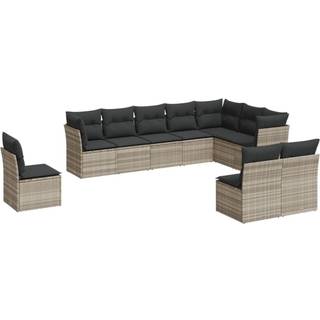 Sofasæt Til Haven 10 Dele Med Hynder Polyrattan - Lysegrå / Uden bord