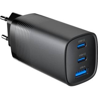 USB-hurtigoplader 65W med PD QC 3.0 1xUSB 2xUSB-C - Sort