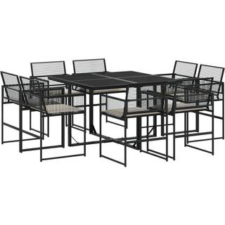Spisebordssæt Til Haven 15 Dele Med Hynder Polyrattan Sort - 8