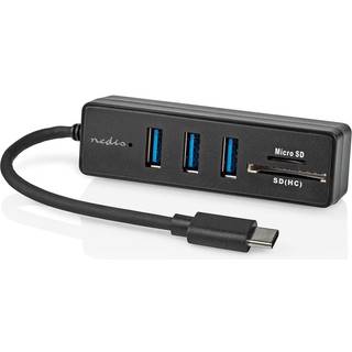 Nedis USB-C Hub, 3x USB-A / 1x SD / 1x MicroSD, 5Gbps - Sort