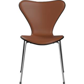 Fritz Hansen - Series 7 stol 3107 forsidepolstret læder stålstel krom Soft Cognac/Black - Spisebordsstole - Arne Jacobsen - Brun - Læder/Metal/Træ
