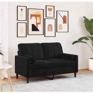 2-Personers Sofa Med Pyntepuder Velour - 120 cm / Sort