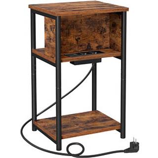 Sidebord Sengebord med stikkontakt Slim 2 AC-porte 2 USB-porte 30 X 34 X 58 cm, brun/sort