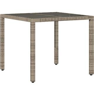 Havebord Med Træbordplade Polyrattan Og Grå - Glas / 90 x 90 x 75 cm