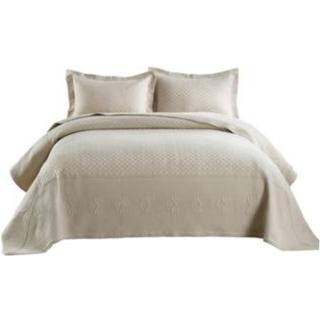 Marcielo 3-delt 100% bomulds overdimensioneret senget?ppe s?t Coverlet Set Lettv?gtsskynet s?t broderi Farmhouse Bedding Set TF (TM Khaki Beige Q