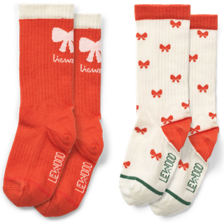Annette 2-pak Strømper, Holiday Bow Apple Red/Sandy, 25-28