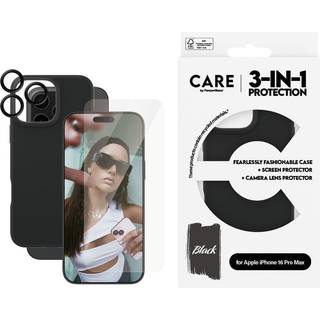CARE By PanzerGlass iPhone 16 Pro Max 3-i-1 FASHION Bundle - Skærmbeskyttelse (UWF) / Bagsidecover / Kamerabeskyttelse - Gennemsigtig / Sort