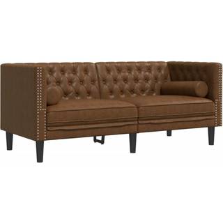 2-personers Chesterfield-sofa m. puder imiteret ruskind brun