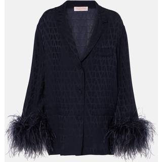 Valentino Toile Iconographe feather-trimmed silk shirt - blue - XXS