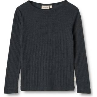 WHEAT Kid's Gestreiftes Langarm-Shirt Wool / Silk Merino undertøj Børn størrelse 116 farve sort