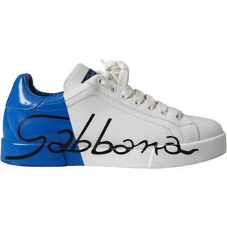 Dolce & Gabbana White Blue Leather Logo Low Top Sneakers Shoes
