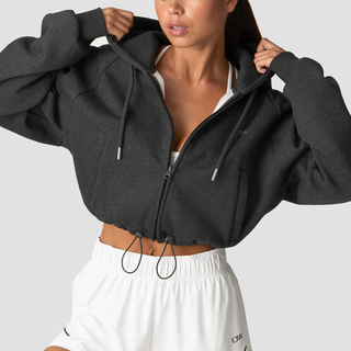 Everyday Cropped Hoodie Zip Wmn Grey Melange
