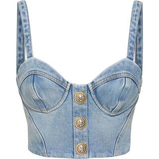 Balmain Cropped denim bustier - blue - XS
