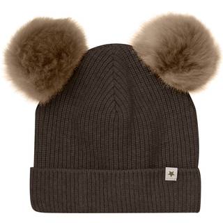 Huttelihut Hue strikket med alpakka pomponer Dark Brown Melange 12-24 months  Brun  12-24 måneder  Unisex
