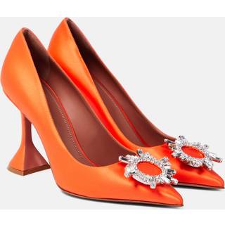 Amina Muaddi Crystal-embellished satin pumps - orange - EU 37.5
