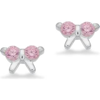 Scrouples - Mini sløjfe ørestikker i sølv med lyserøde sten - 162652