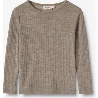 Wheat Alfie Langærmet Uld-silke-T-shirt Khaki Melange  Khaki Melange 92 cm  Brun  92 cm  Unisex