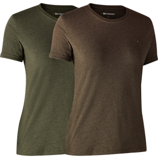 Ladies Basis 2-pak T-shirt Adventure - Grøn Mel/Brun Leaf - Deerhunter