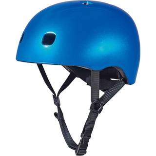 Micro Dark Blue Metallic Hjelm - M (52-56 cm) - justerbar cykelhjelm, mørkeblå med LED-lys