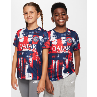 Paris Saint-Germain Academy Pro Home Nike opvarmningstrøje til fodbold med korte ærmer til større børn - blå