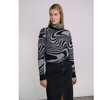 Object Collectors Item Ray L/S Knit Pullover Black Pattern:Medium grey me XS