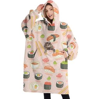 Touchbetter Sushi och rullar bärbara överdimensionerade filt Sherpa filt huva med superfickor super varmt fuzzy trulla för kvinnor och män