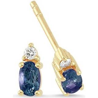 Petit oval - Blå safir øreringe i 14 kt. guld. I alt 0,05 ct.