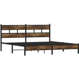 Sengeramme Uden Madras Metal Etræsfarve Røget Eg - med sengegavl og lavt fodgærde / 193 x 203 cm