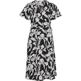 VILA Vilovie S/S Wrap Midi Dress Black/Patterned 38