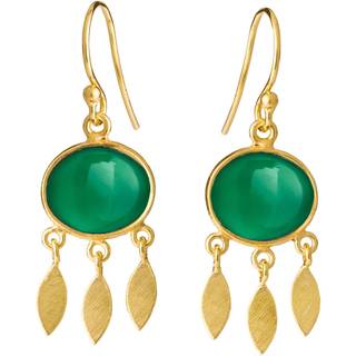 Susanne Friis Bjørner Øreringe - SFB - Sølv forgyldte ørehænger med grøn sten - 5675-2-102