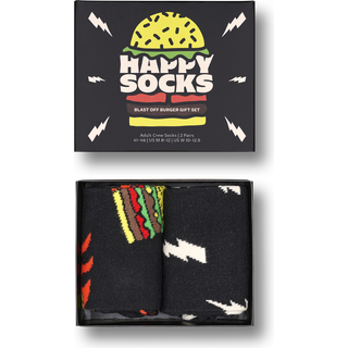 Blast Off Burger Crew Socks | Fun Food Gifts - Black, Yellow, Red, Orange, White - 36-40